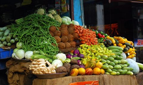 Vegetables at a market in Devarshola, Tamil Nadu, India
