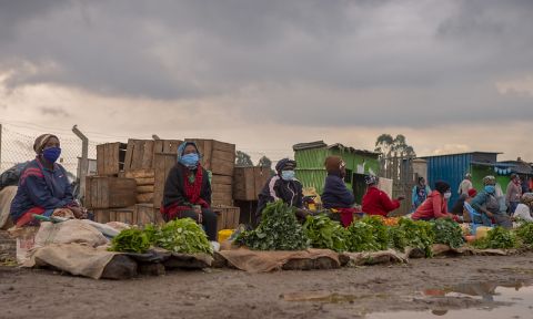 Vegetable vendors along the side of the road in Kenya