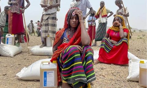 A food distribution in the Afar region of Ethiopia, among East African countries heavily dependent on wheat from Ukraine. 