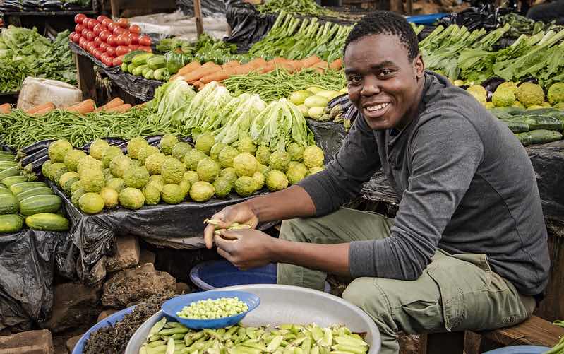 Vegetable vendor at a Lilongwe, Malawi, market