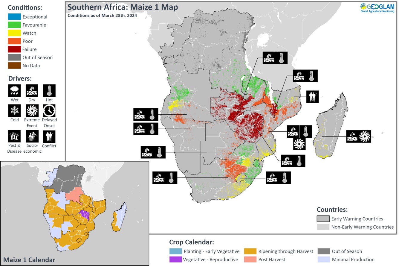 Map of southern Africa maize conditions